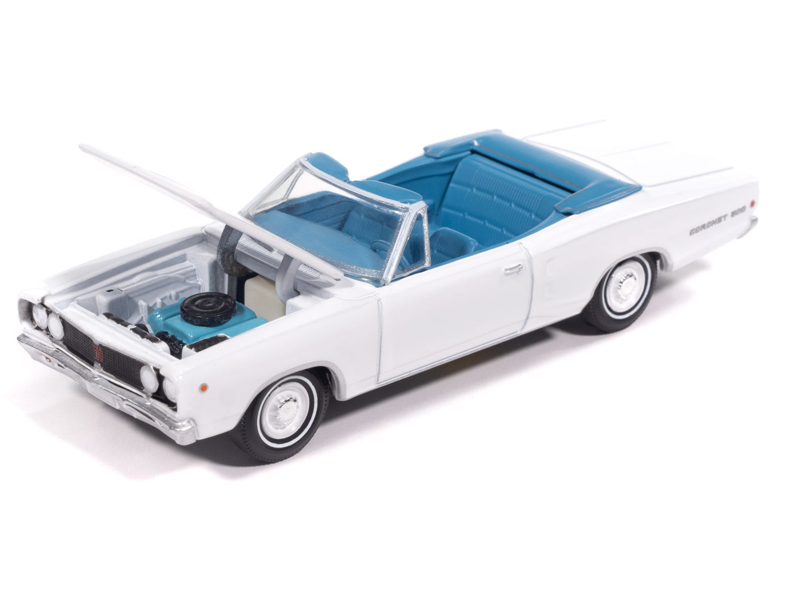 1968 Dodge Coronet 500 Convertible White with Blue Interior "Vintage Muscle" Series 1/64 Diecast Model Car by Auto World - image 3