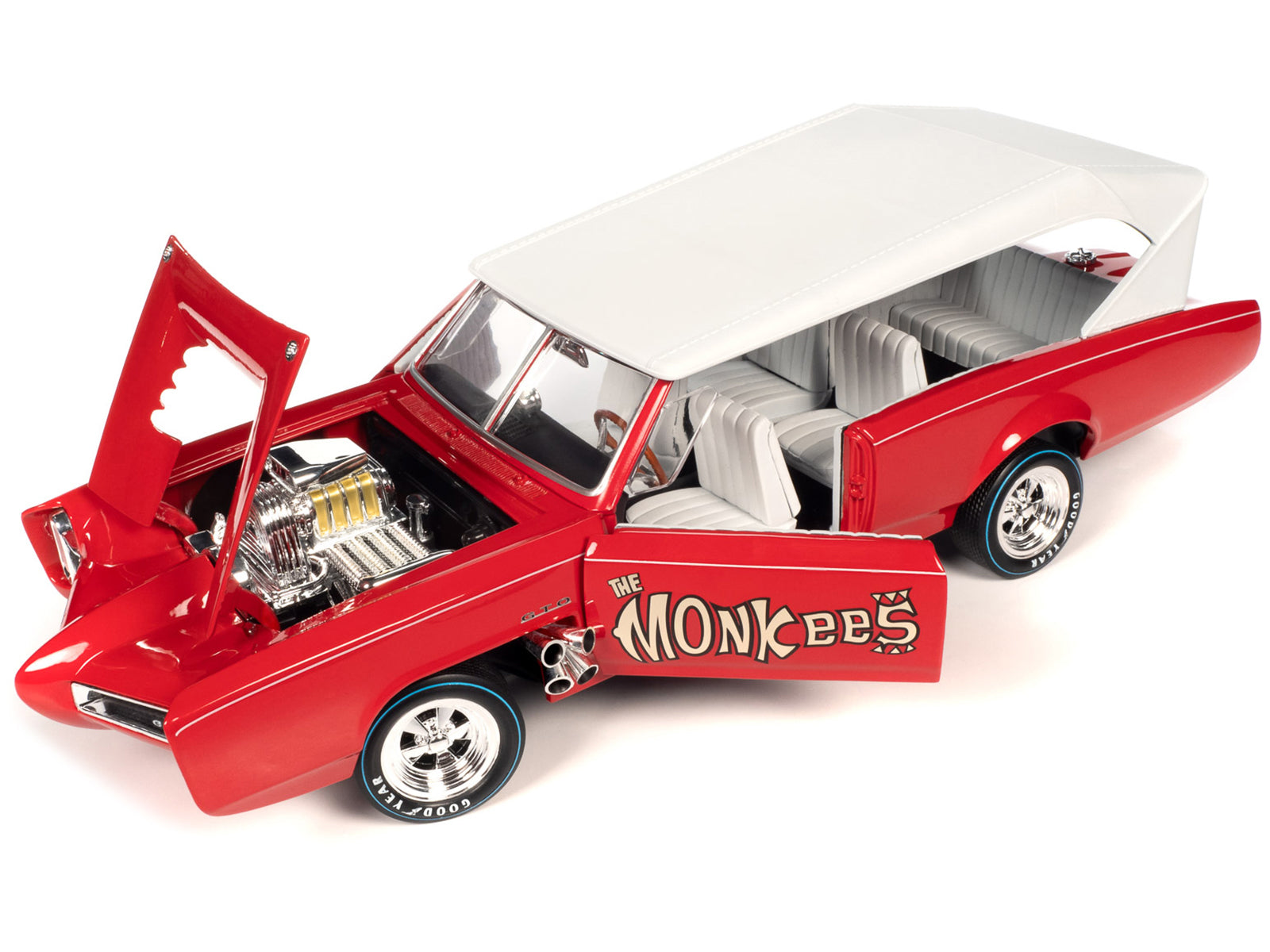 Monkeemobile Red with White Top and Interior "The Monkees" with Four Monkees Figure Cutouts "Silver Screen Machines" Series 1/18 Diecast Model Car by Auto World - image 2