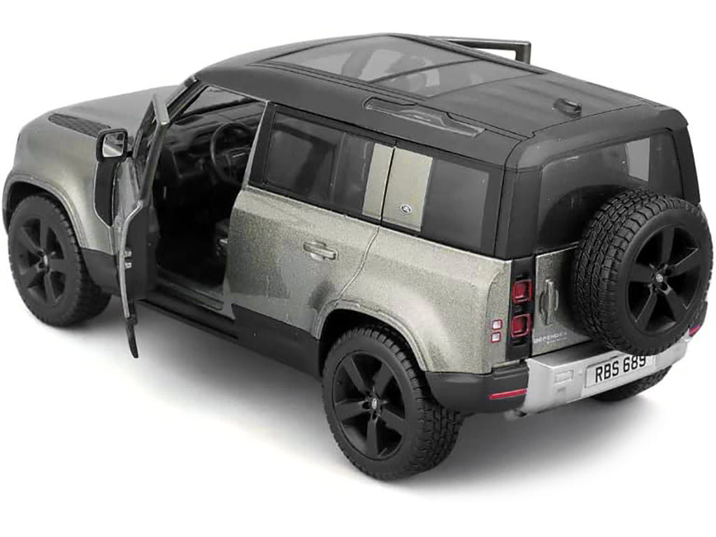 2022 Land Rover Defender 110 Green Metallic with Black Top and Sunroof 1/24 Diecast Model Car by Bburago - image 2