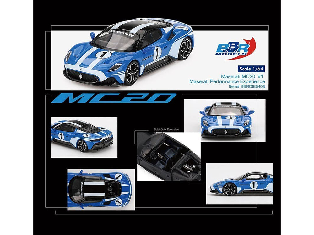 Maserati MC20 #1 Blue with White Stripes and Black Top "Maserati Performance Experience" 1/64 Diecast Model Car by BBR - image 4