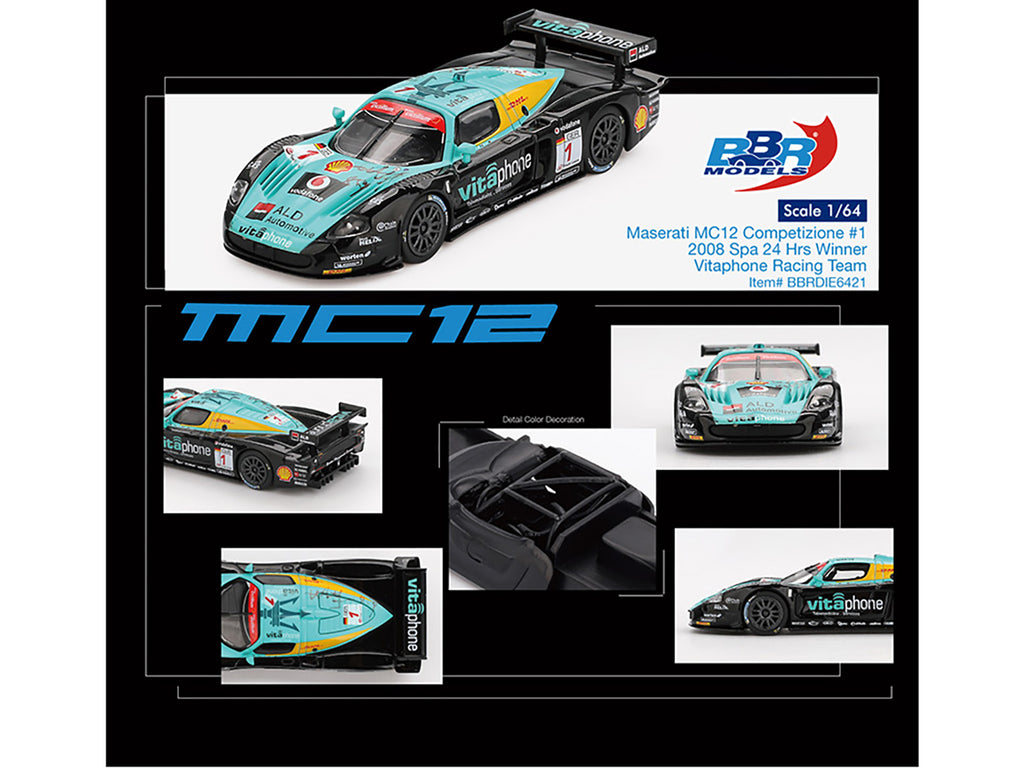 Maserati MC12 Competizione #1 Michael Bartels - Andrea Bertolini - Eric van de Poele - Stephane Sarrazin "Vitaphone Racing Team" Winner "24 Hours of Spa" (2008) 1/64 Diecast Model Car by BBR - image 4