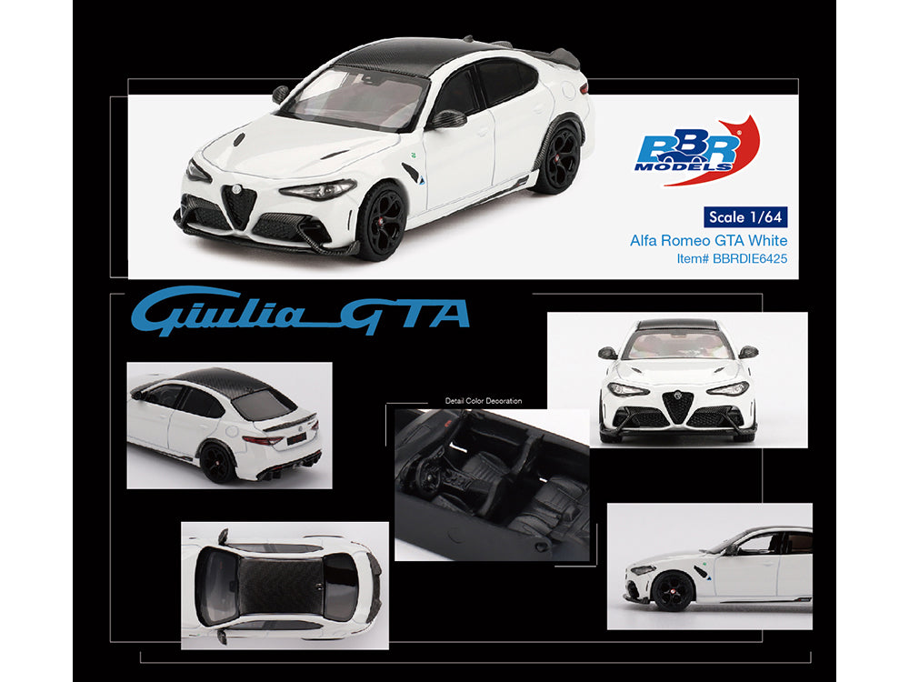 Alfa Romeo Giulia GTA White with Carbon Top 1/64 Diecast Model Car by BBR - image 3
