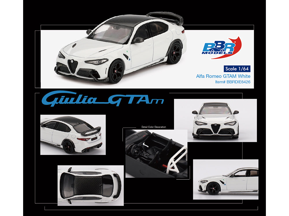Alfa Romeo Giulia GTAm White with Carbon Top 1/64 Diecast Model Car by BBR - image 3