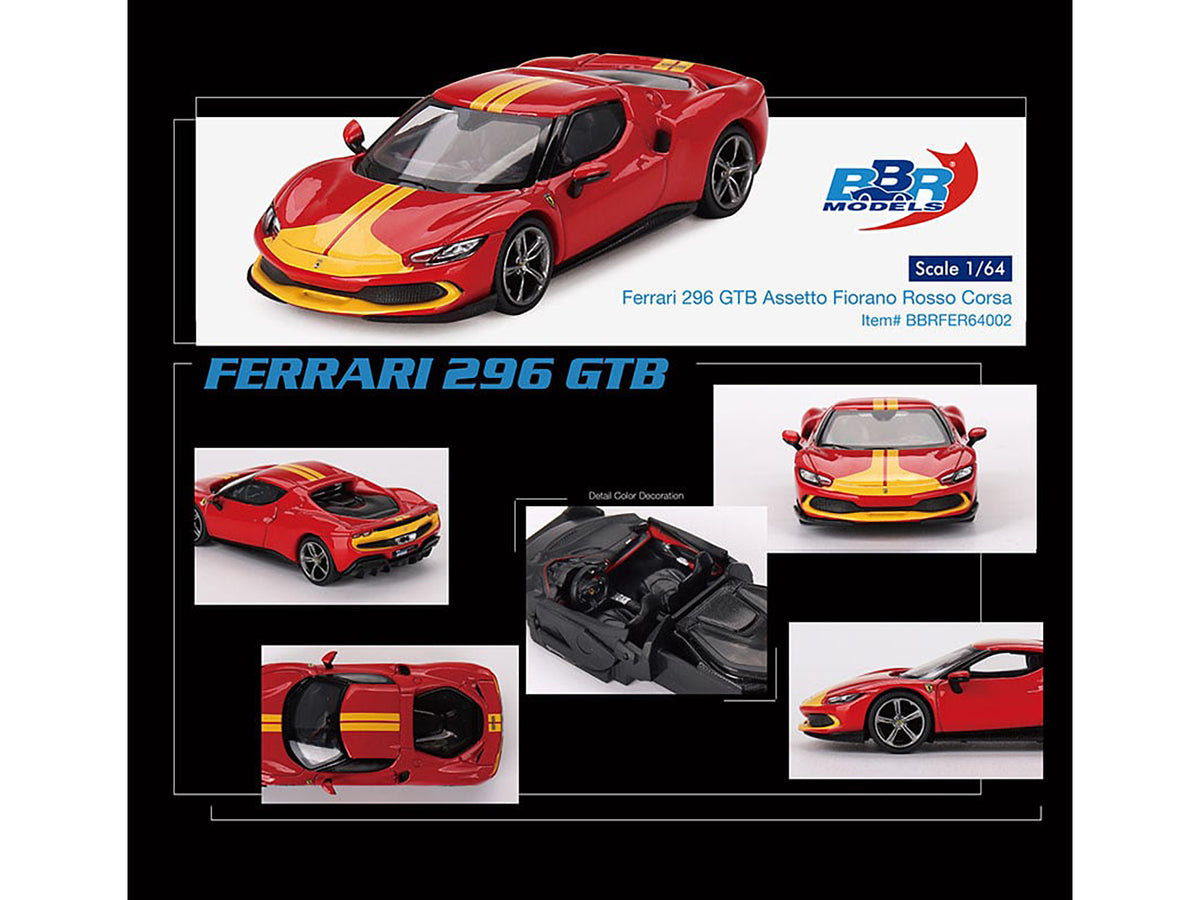 Ferrari 296 GTB Assetto Fiorano Rosso Corsa Red with Yellow Stripes 1/64 Diecast Model Car by BBR - image 4
