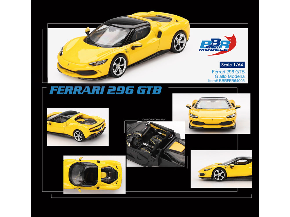 Ferrari 296 GTB Giallo Modena Yellow with Black Top 1/64 Diecast Model Car by BBR - image 4
