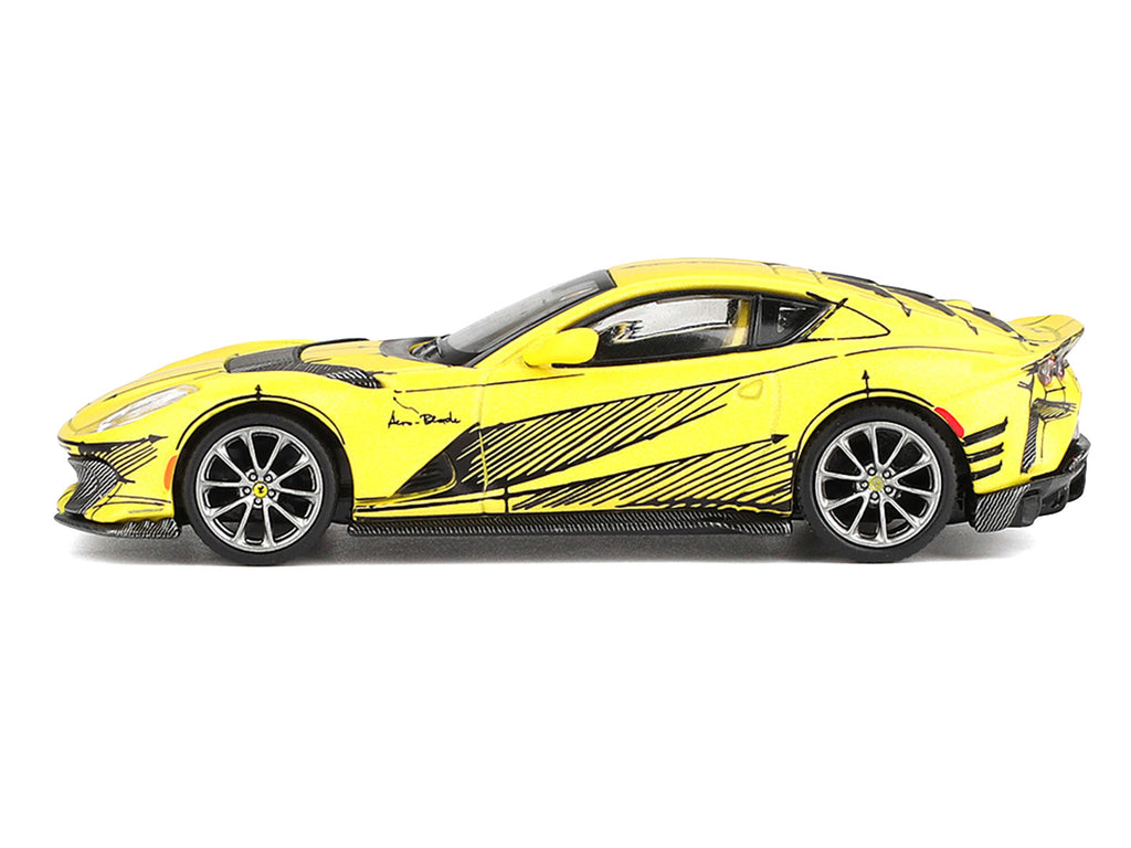 Ferrari 812 Competizione Matt Yellow with Graphics and Yellow Interior "Tailor Made" 1/64 Diecast Model Car by BBR - image 2