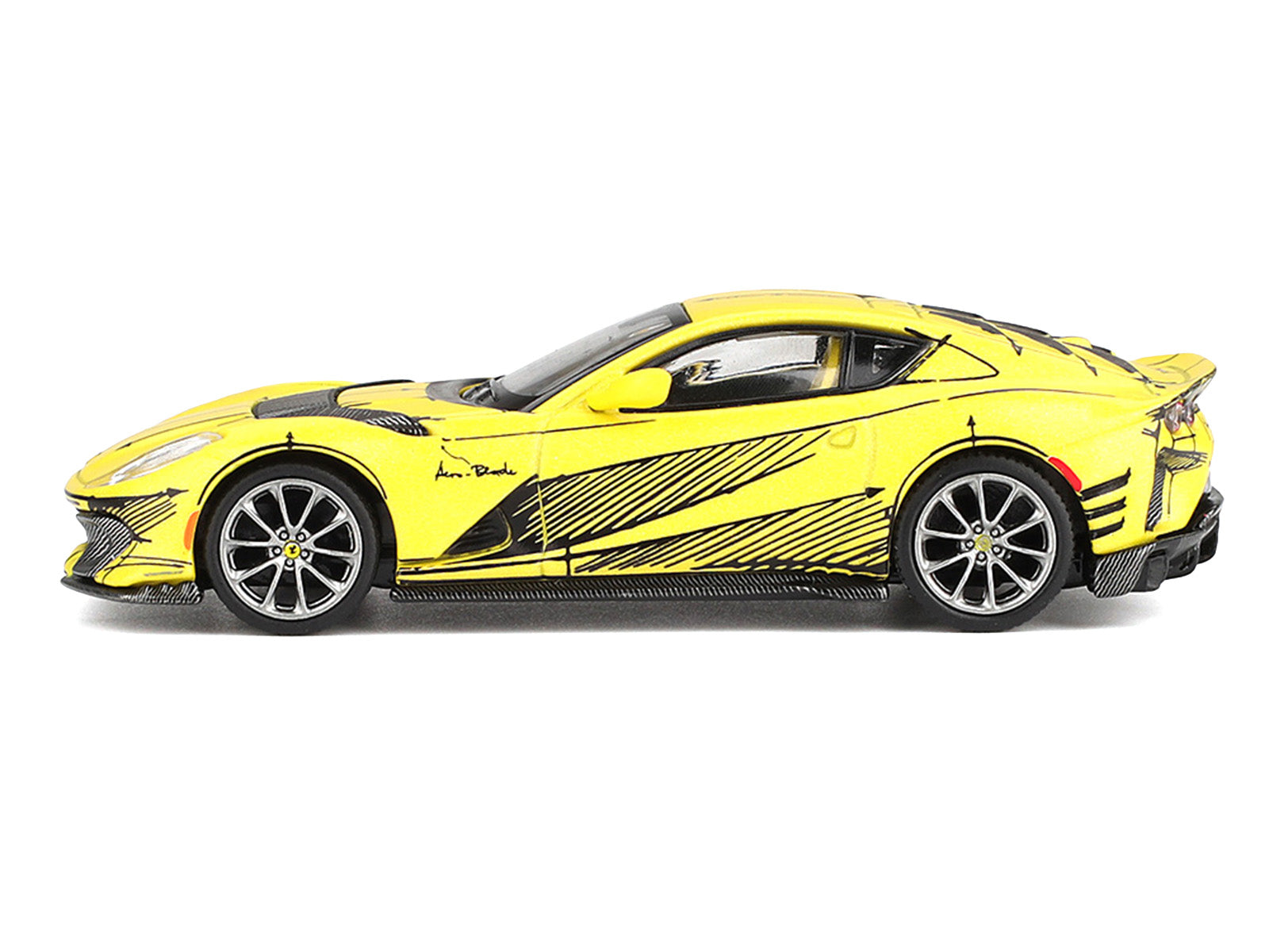 Ferrari 812 Competizione Matt Yellow with Graphics and Yellow Interior "Tailor Made" 1/64 Diecast Model Car by BBR - image 2