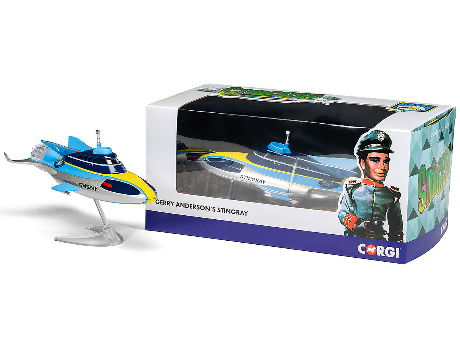Stingray Submarine Blue and Silver with Yellow Stripes "Gerry Anderson's Stingray" (1964) TV Series Diecast Model by Corgi - image 3