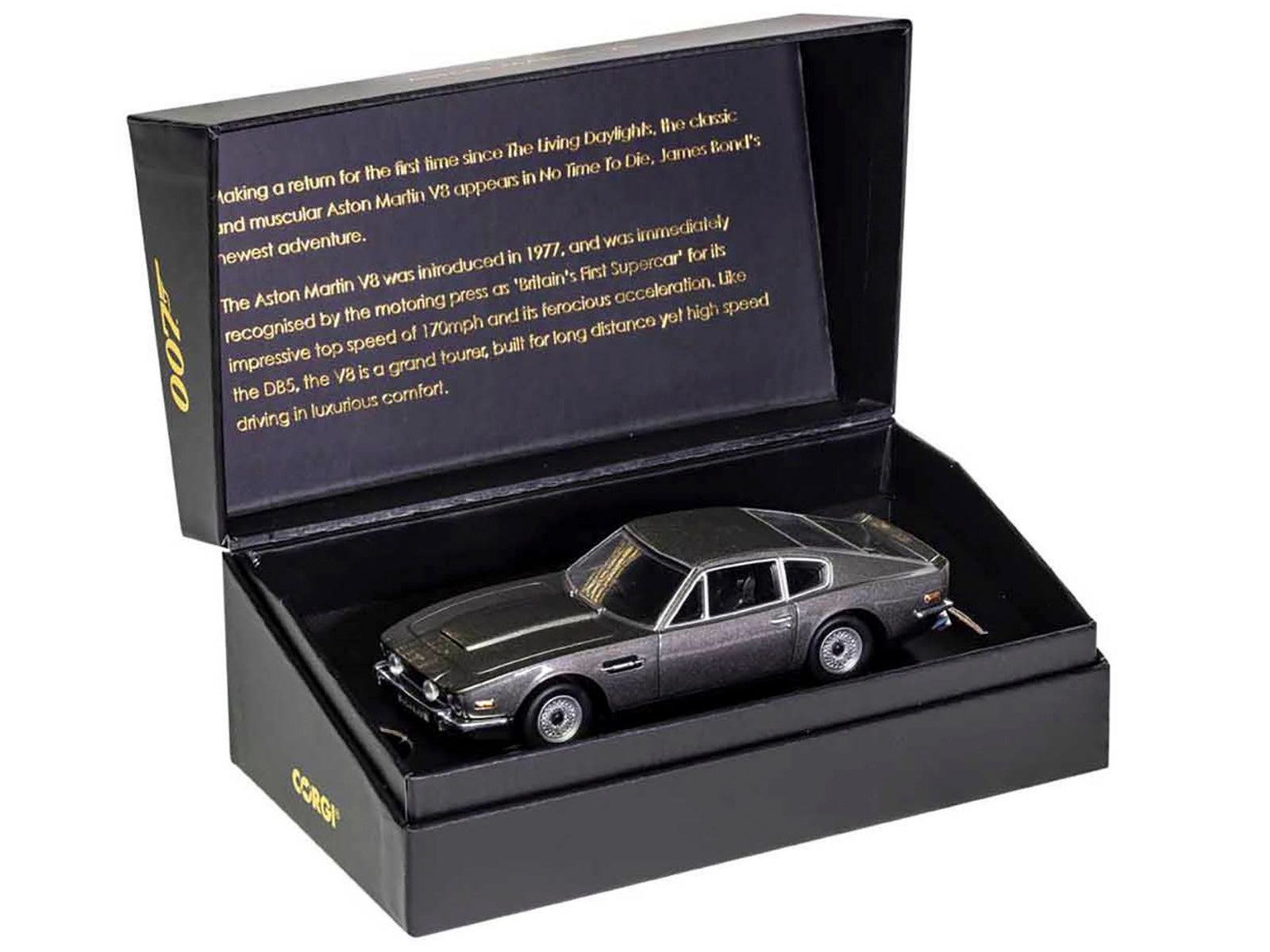Aston Martin V8 RHD (Right Hand Drive) Black Metallic James Bond 007 "No Time To Die" (2021) Movie Diecast Model Car by Corgi - image 3