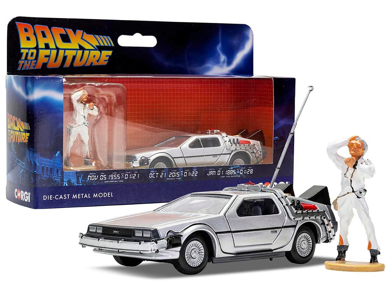 DMC DeLorean Time Machine with Doc Brown Figure "Back to the Future" (1985) Movie Diecast Model Car by Corgi - image 4