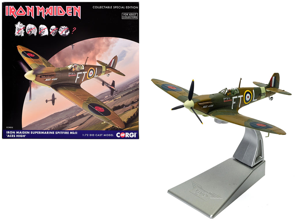 Supermarine Spitfire Mk.II Fighter Aircraft "Iron Maiden 'Aces High'" Green Camouflage with Graphics 1/72 Diecast Model by Corgi