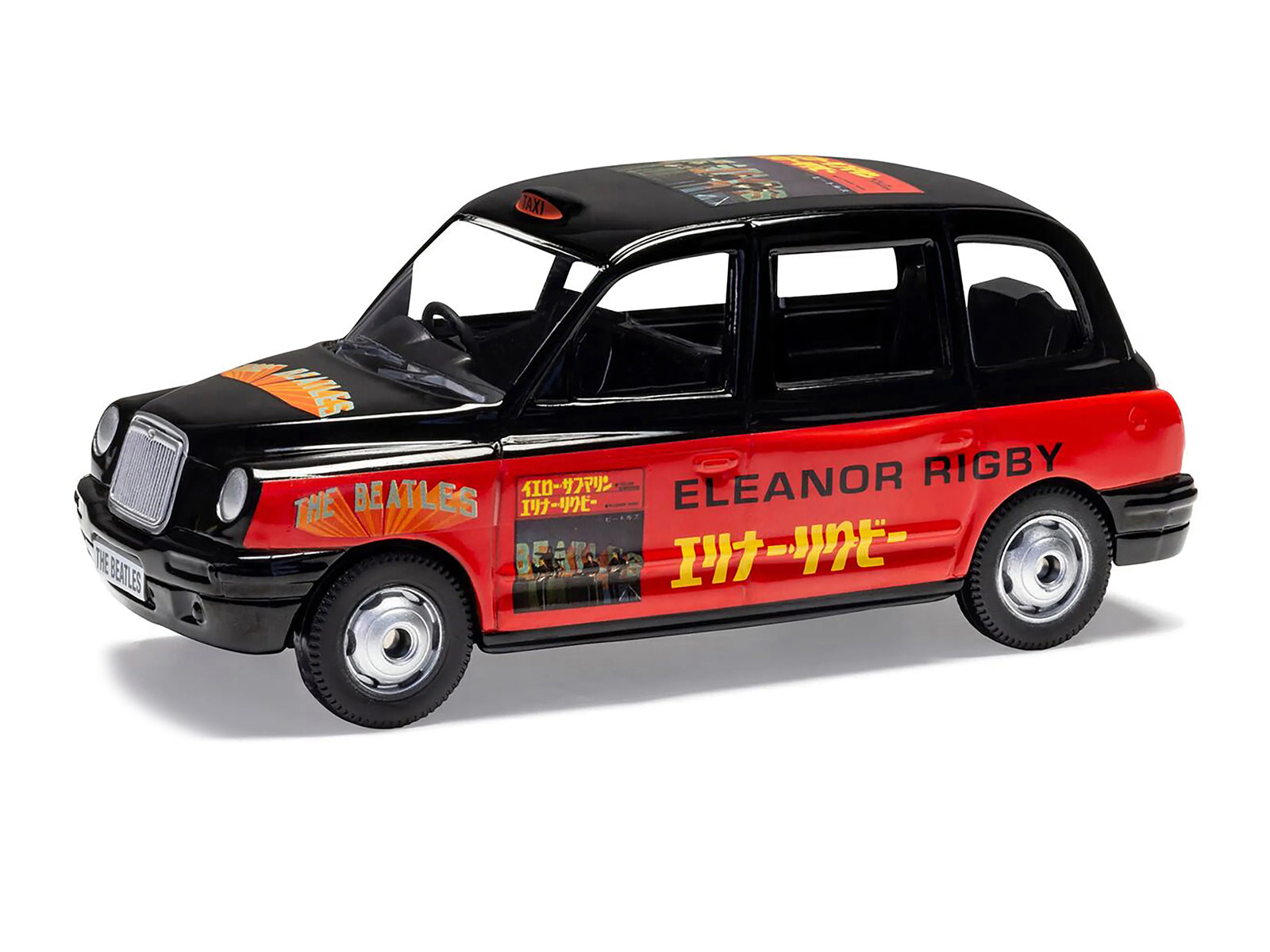 The Beatles London Taxi RHD (Right Hand Drive) "Eleanor Rigby - Yellow Submarine" Black and Red with Graphics Diecast Model by Corgi - image 2