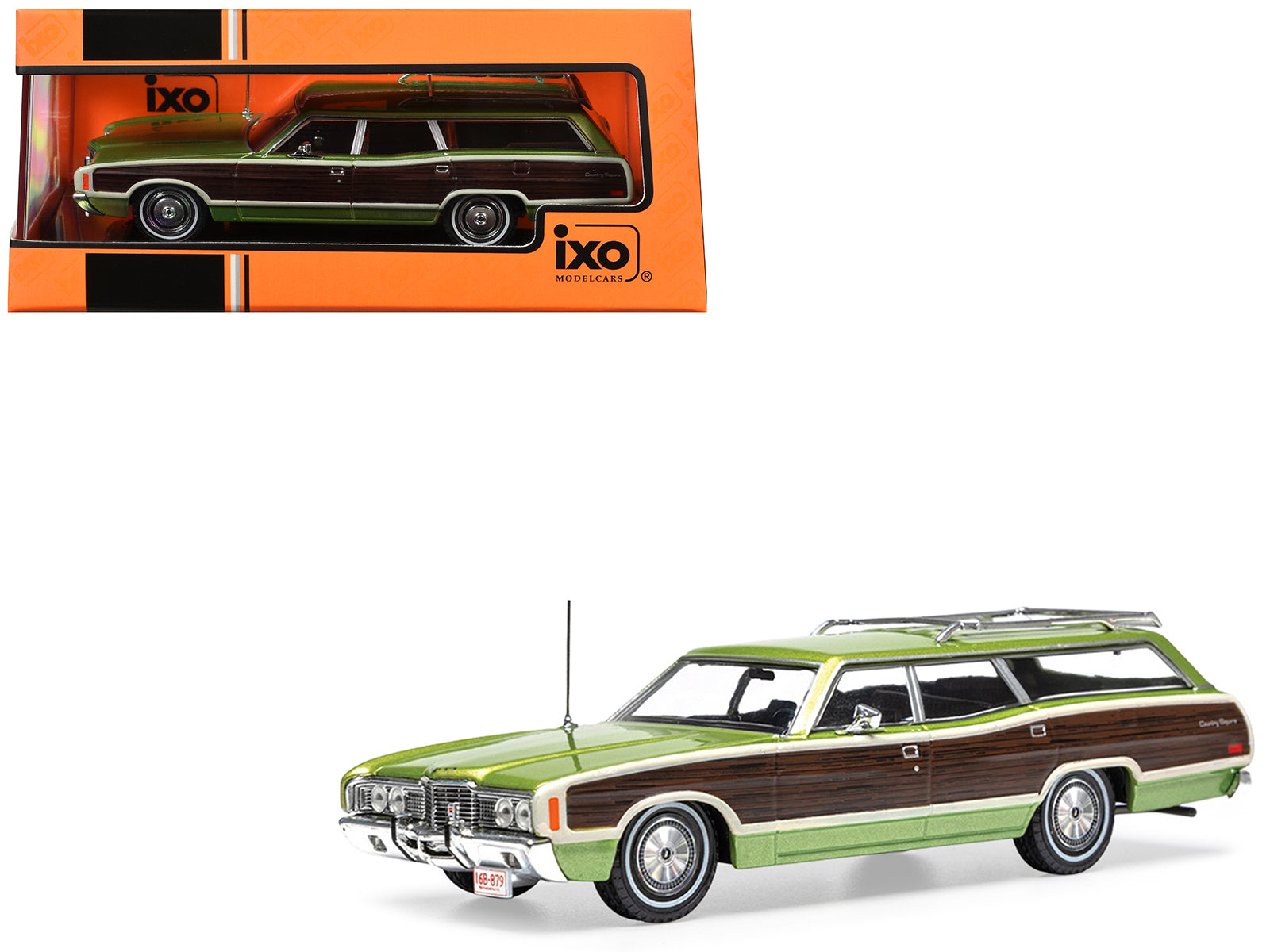 1972 Ford LTD Country Squire Wagon Green Metallic with Woodgrain Sides 1/43 Diecast Model by IXO Models
