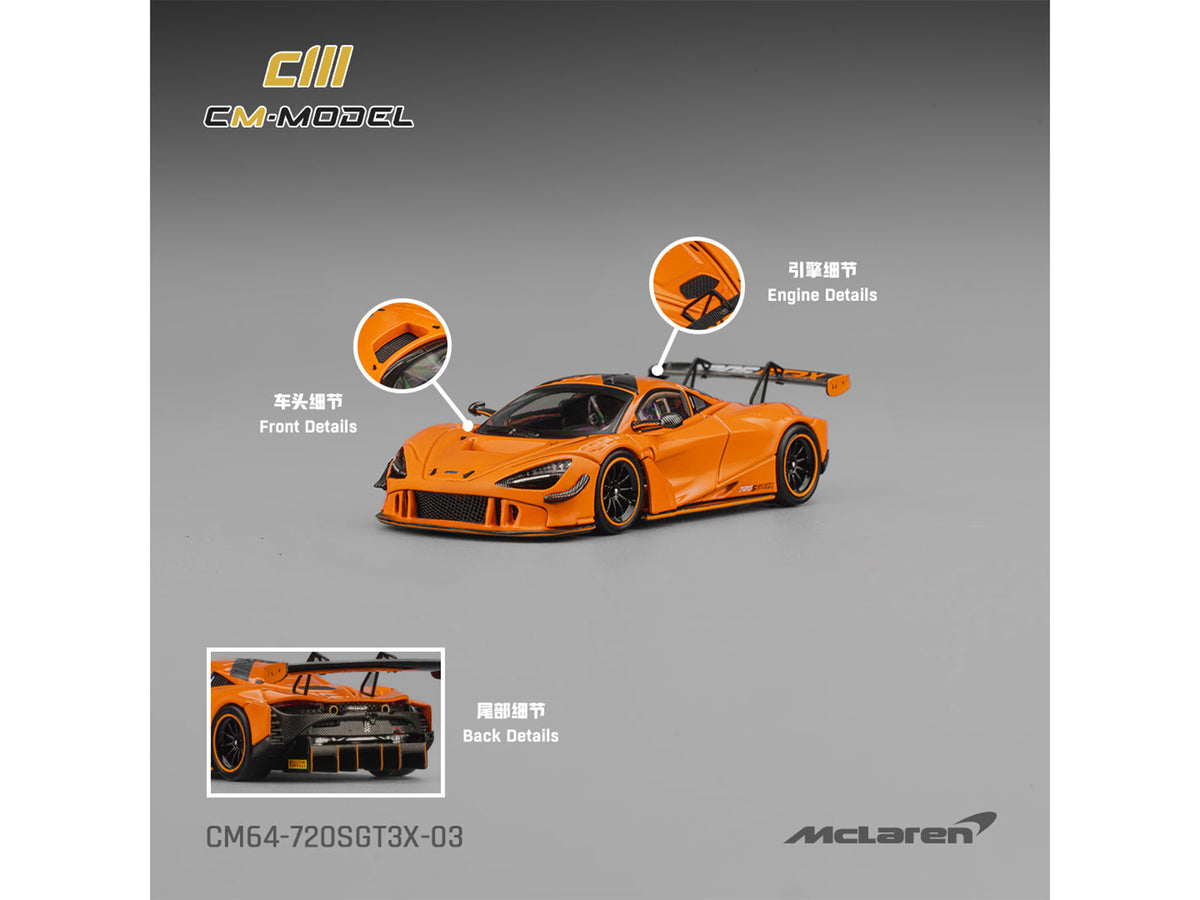 McLaren 720S GT3X Orange with Black Stripes 1/64 Diecast Model Car by CM Models - image 5