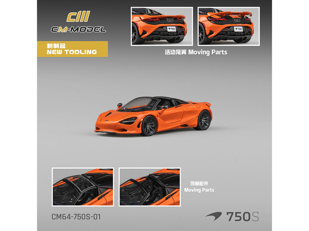 McLaren 750S Spider Orange with Black Accents 1/64 Diecast Model Car by CM Models - image 3