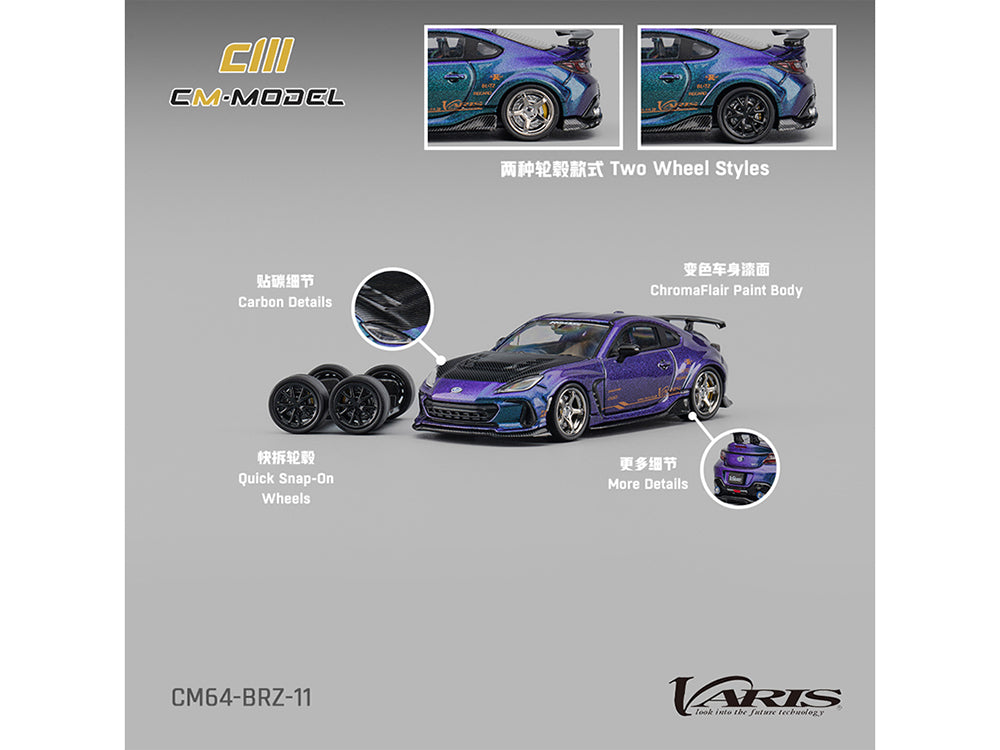 Subaru BRZ Varis Arising-1 RHD (Right Hand Drive) Magic Purple Metallic with Carbon Hood and Extra Wheels  1/64 Diecast Model Car by CM Models - image 5