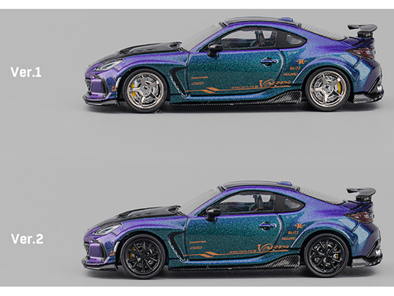 Subaru BRZ Varis Arising-1 RHD (Right Hand Drive) Magic Purple Metallic with Carbon Hood and Extra Wheels  1/64 Diecast Model Car by CM Models - image 4