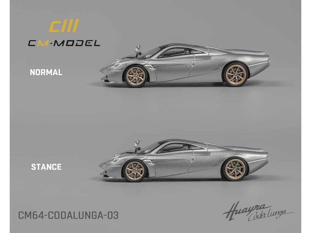 Pagani Huayra Codalunga Silver Metallic with Sunroof and Extra Wheels 1/64 Diecast Model Car by CM Model - image 3