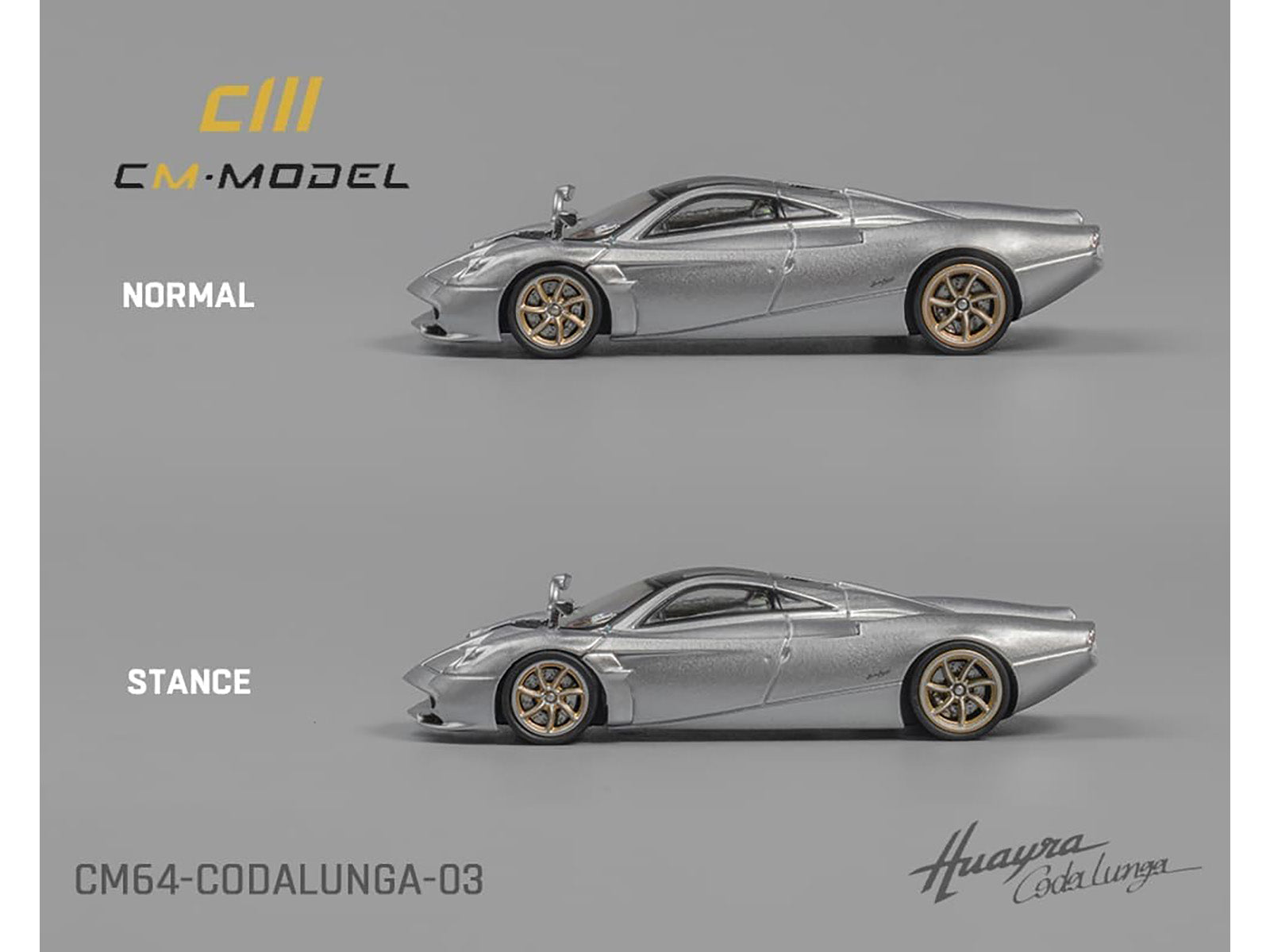 Pagani Huayra Codalunga Silver Metallic with Sunroof and Extra Wheels 1/64 Diecast Model Car by CM Model - image 3