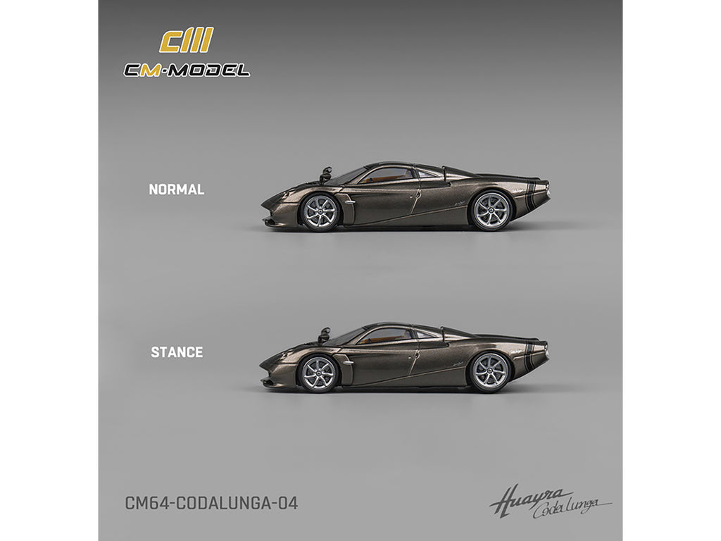 Pagani Huayra Codalunga Gun Metal Gray Metallic with Sunroof and Extra Wheels 1/64 Diecast Model Car by CM Model - image 4
