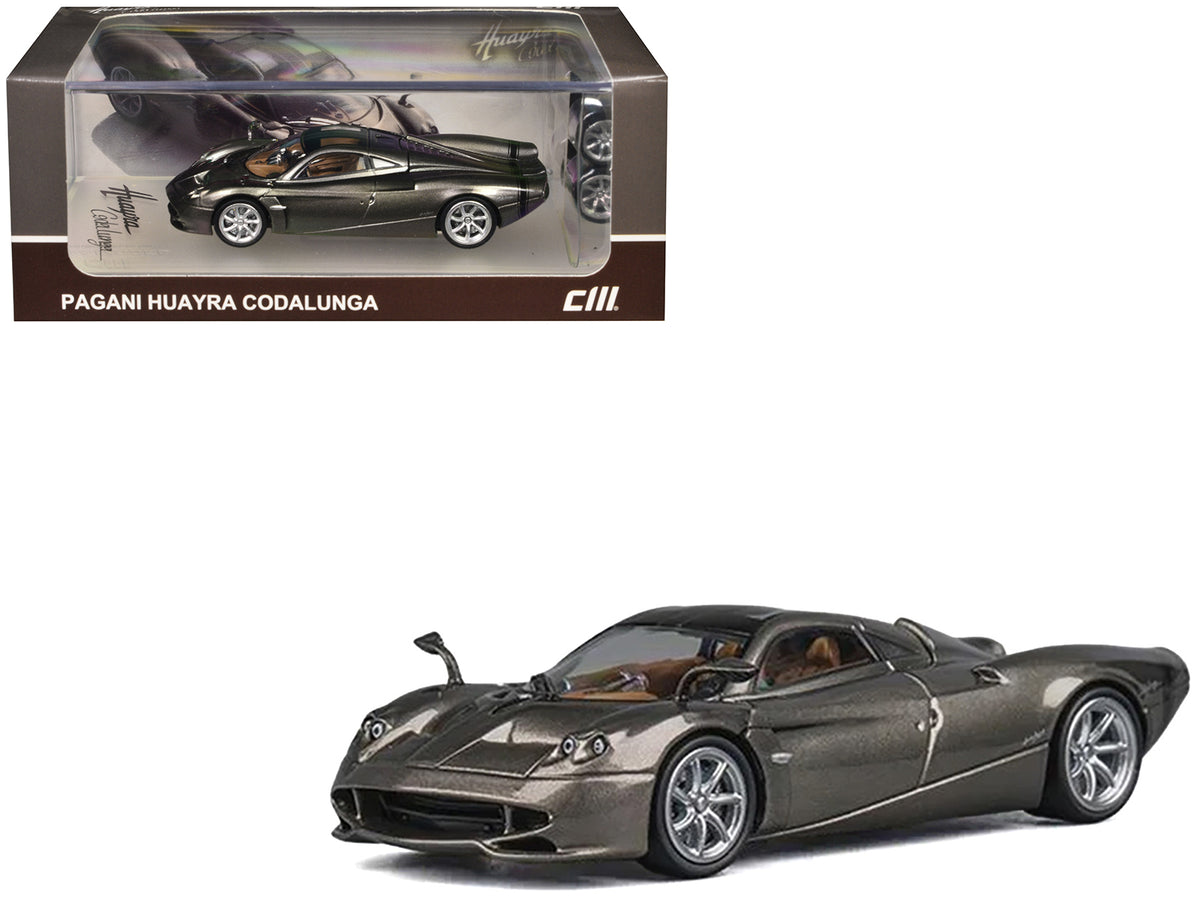 Pagani Huayra Codalunga Gun Metal Gray Metallic with Sunroof and Extra Wheels 1/64 Diecast Model Car by CM Model