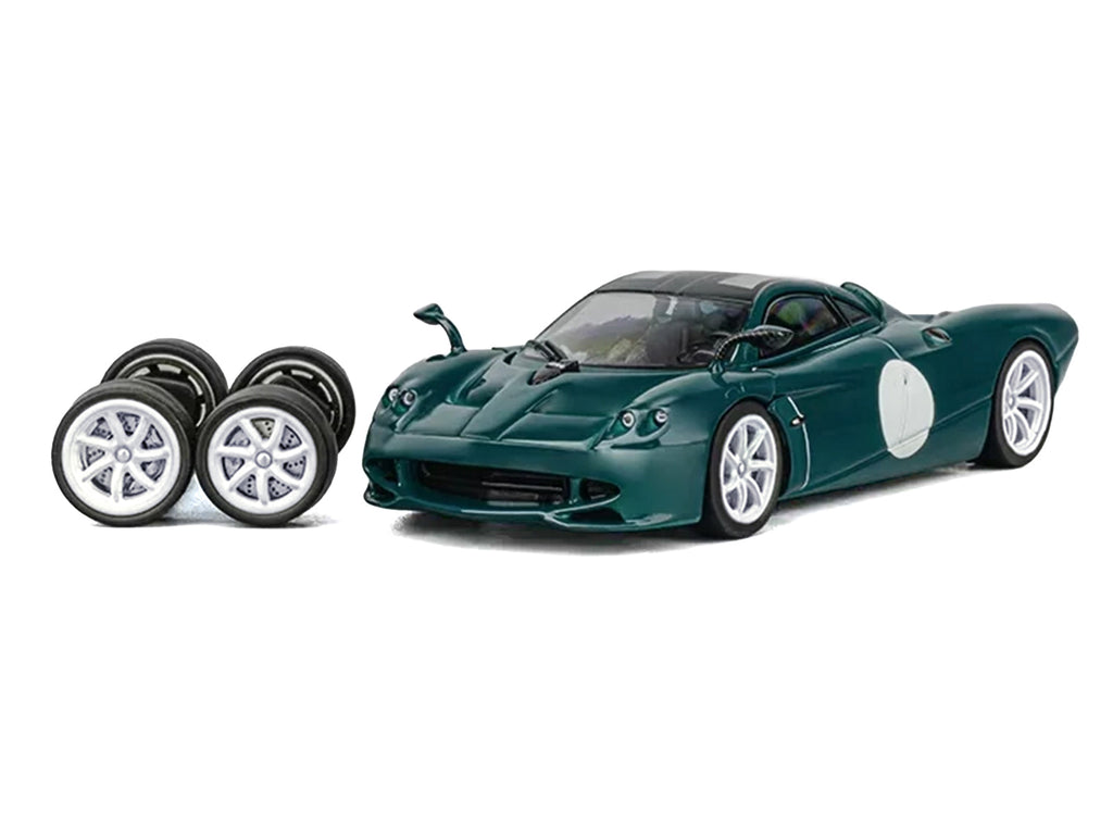 Pagani Huayra Codalunga Green with Sunroof and Extra Wheels 1/64 Diecast Model Car by CM Model - image 2