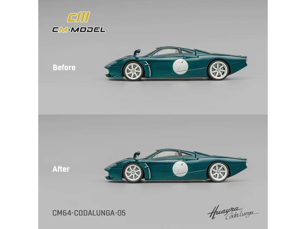 Pagani Huayra Codalunga Green with Sunroof and Extra Wheels 1/64 Diecast Model Car by CM Model - image 4