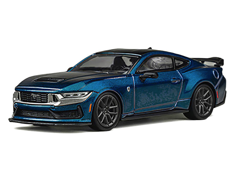 Ford Mustang Dark Horse Blue Metallic with Matt Black Hood and Black Top 1/64 Diecast Model Car by CM Models - image 2