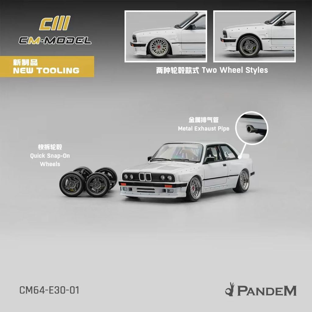 Pandem E30 V1 White with Extra Wheels 1/64 Diecast Model Car by CM Models