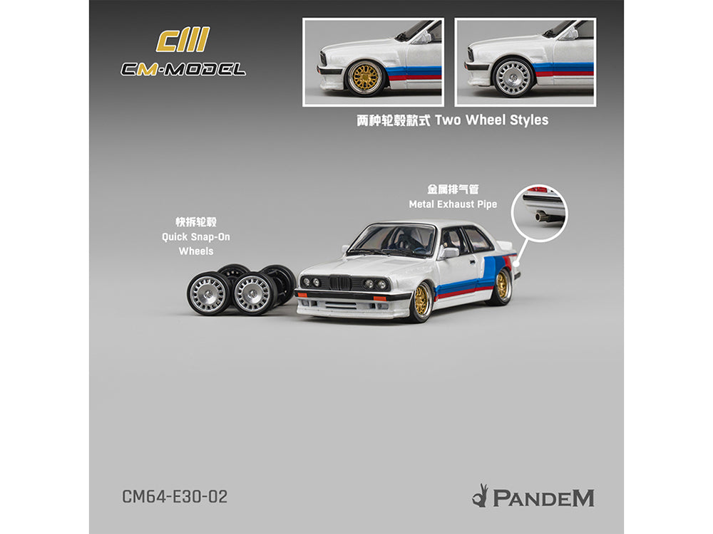 Pandem E30 V1 White with Stripes and Extra Wheels 1/64 Diecast Model Car by CM Models - image 5