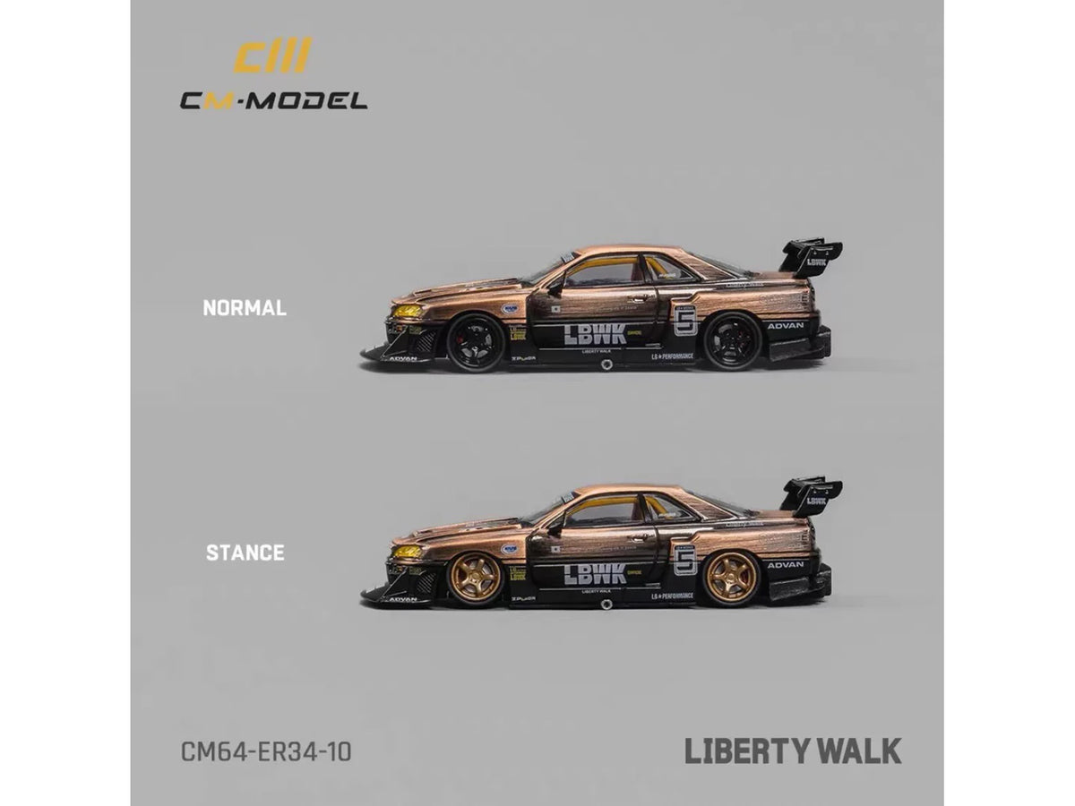 Nissan Skyline LB-ER34 "Super Silhouette" RHD (Right Hand Drive) #5 Brushed Bronze and Black with Extra Wheels 1/64 Diecast Model Car by CM Model - image 2