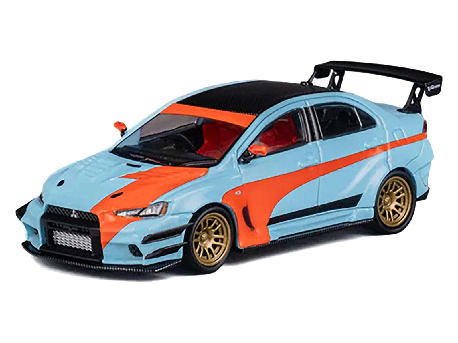 Mitsubishi Lancer Evolution X Varis RHD (Right Hand Drive) Light Blue with Black Top and Orange Stripes 1/64 Diecast Model Car by CM Model - image 3