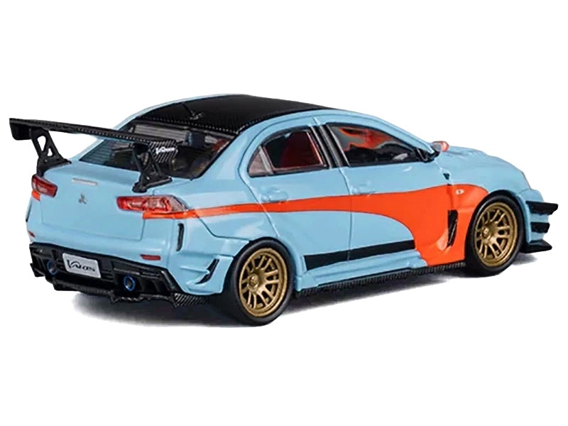 Mitsubishi Lancer Evolution X Varis RHD (Right Hand Drive) Light Blue with Black Top and Orange Stripes 1/64 Diecast Model Car by CM Model - image 2