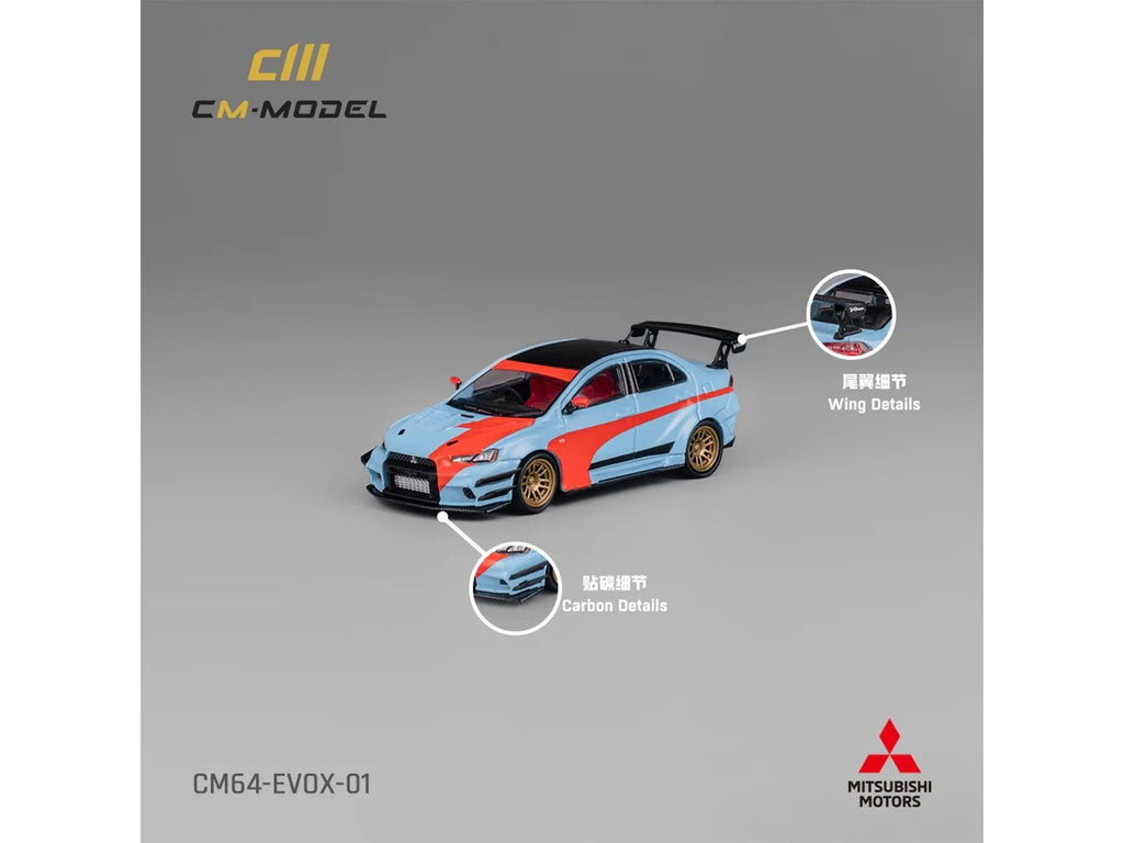 Mitsubishi Lancer Evolution X Varis RHD (Right Hand Drive) Light Blue with Black Top and Orange Stripes 1/64 Diecast Model Car by CM Model - image 4