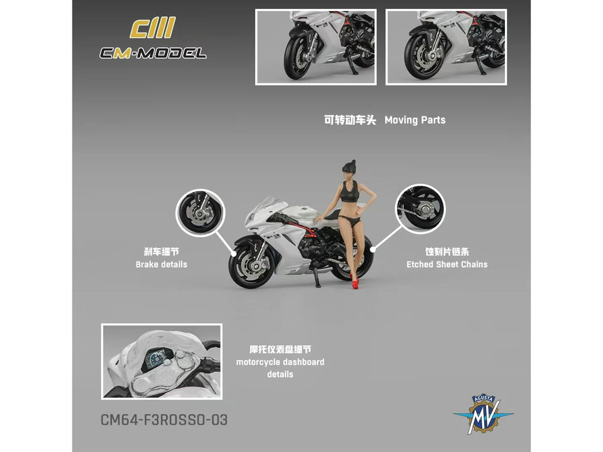 2022 MV Agusta F3 Rosso Motorcycle White with Figure 1/64 Diecast Model Car by CM Models - image 3