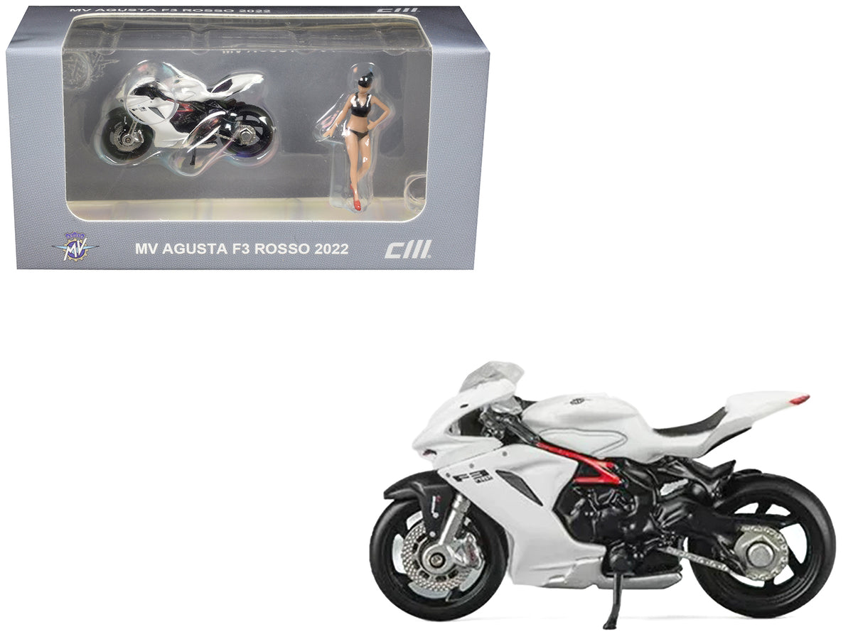 2022 MV Agusta F3 Rosso Motorcycle White with Figure 1/64 Diecast Model Car by CM Models