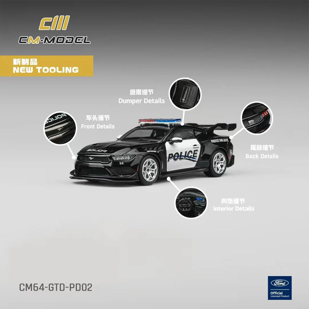 Ford Mustang GTD "Police" Black and White 1/64 Diecast Model Car by CM Models