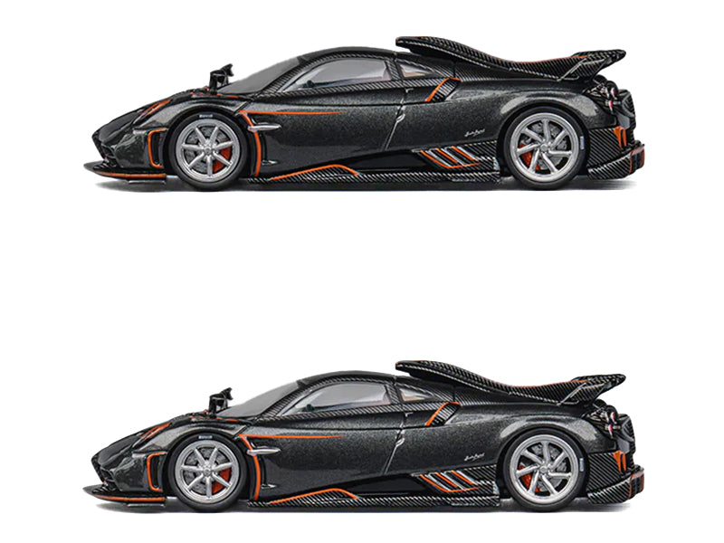 Pagani Imola Dark Gray Metallic with Carbon and Orange Accents with Extra Wheels 1/64 Diecast Model Car by CM Model - image 2