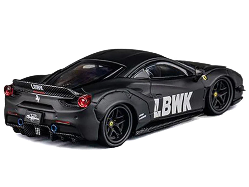 LB Works 488 "LBWK" Matt Black 1/64 Diecast Model Car by CM Model - image 3
