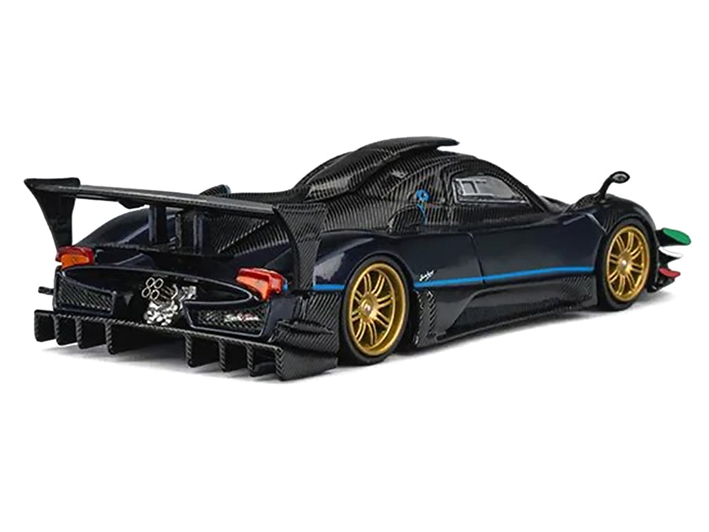 Pagani Zonda Revolucion Dark Blue Metallic and Carbon with Extra Wheels 1/64 Diecast Model Car by CM Model - image 3