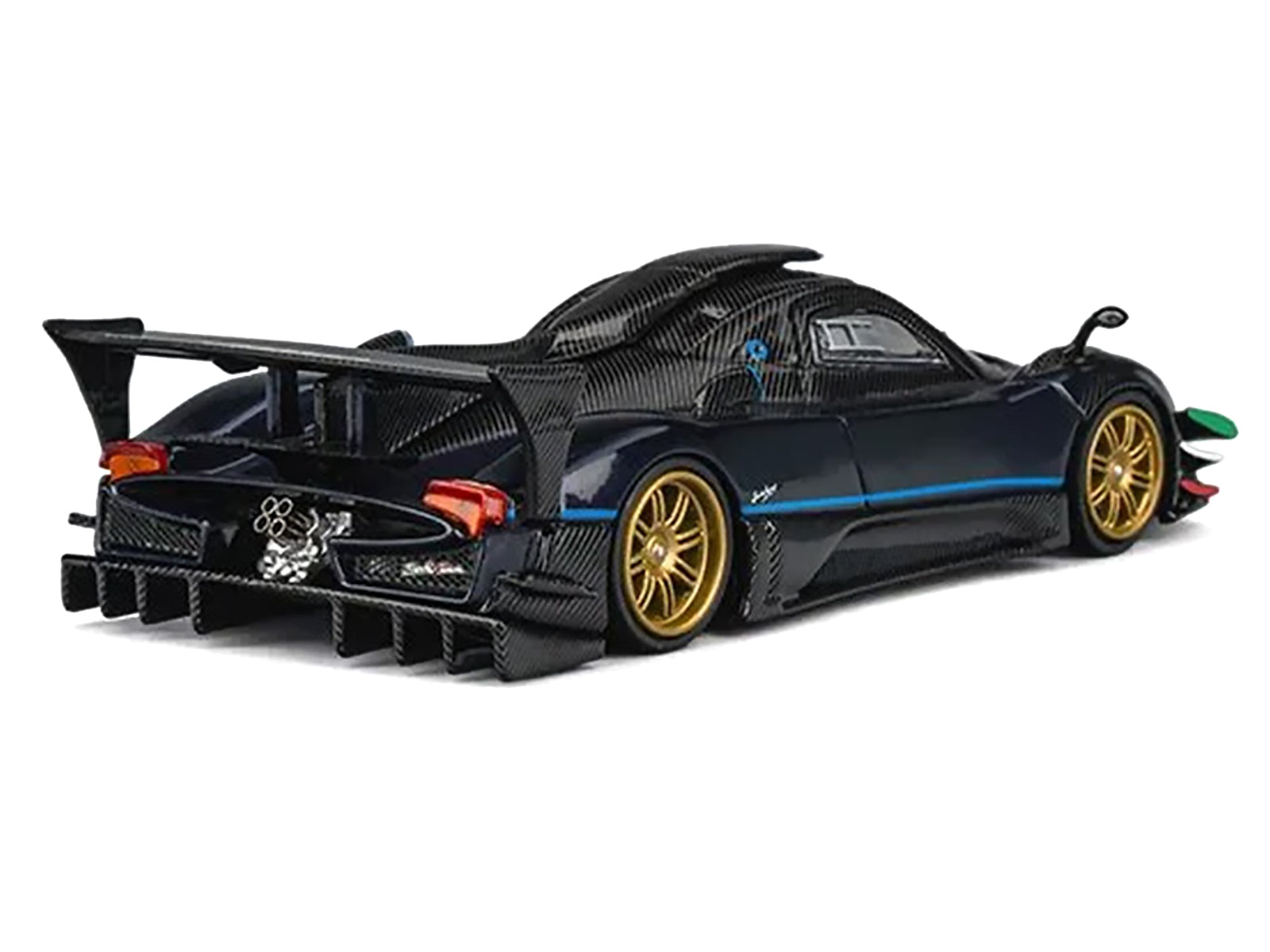 Pagani Zonda Revolucion Dark Blue Metallic and Carbon with Extra Wheels 1/64 Diecast Model Car by CM Model - image 3