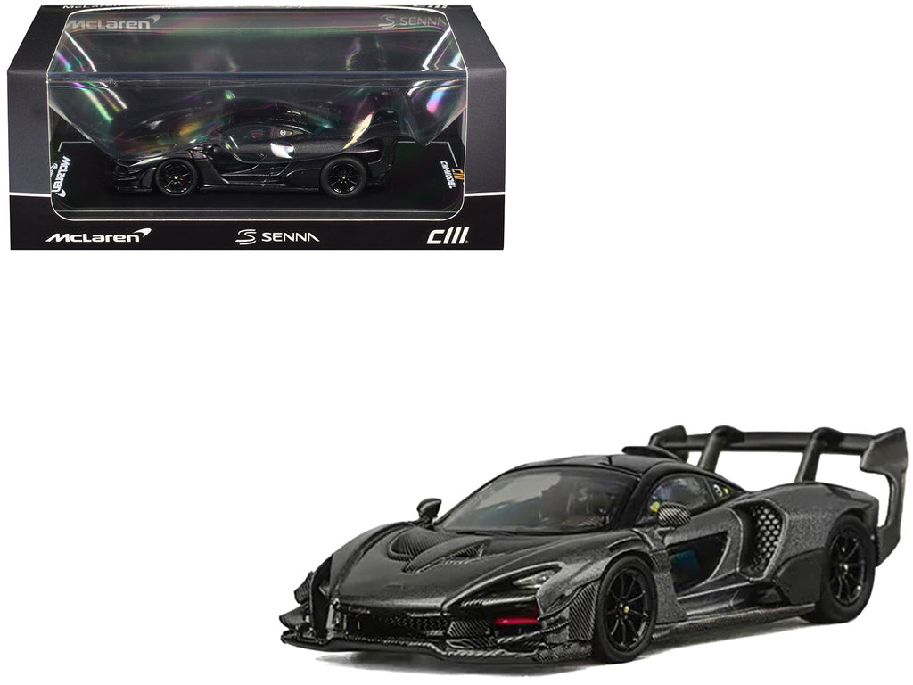 McLaren Senna GTR Dark Gray Metallic with Carbon Hood and Black Top 1/64 Diecast Model Car by CM Model