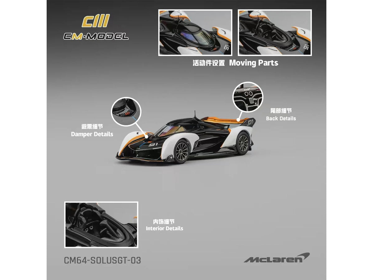 McLaren Solus GT #91 Black and White with Orange Accents 1/64 Diecast Model Car by CM Model - image 5