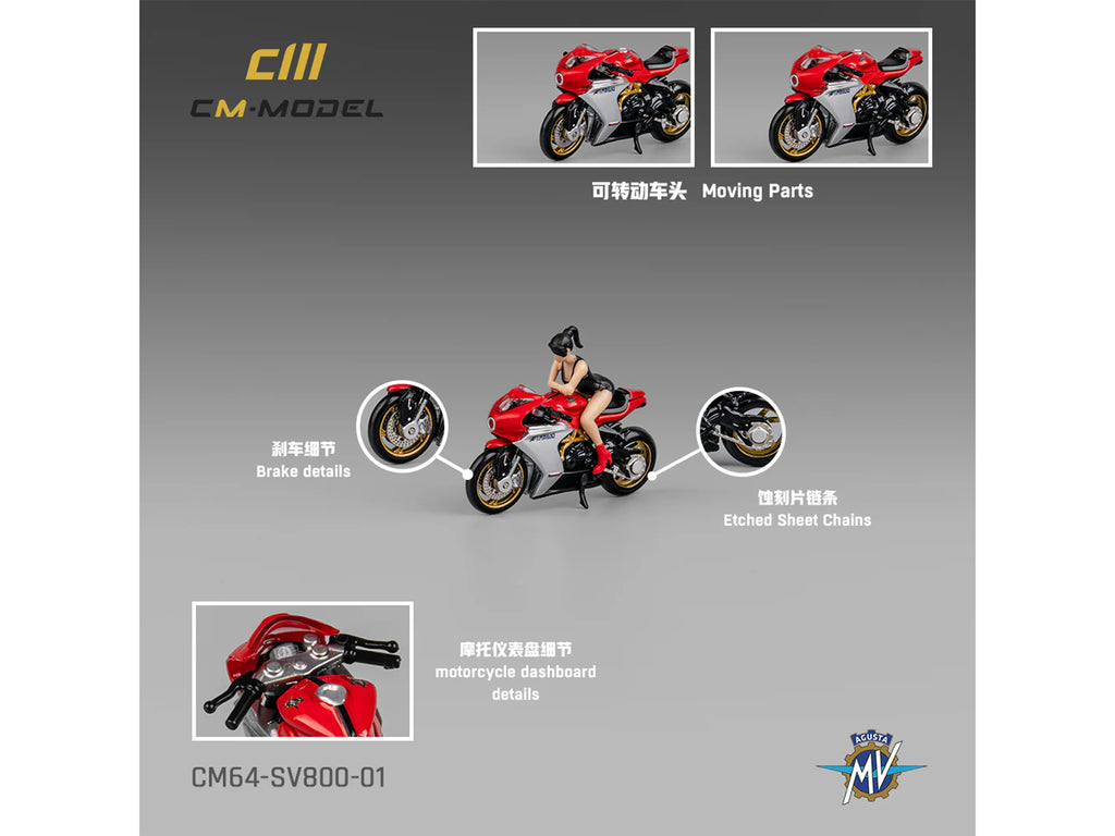 MV Agusta Superveloce 800 Motorcycle Red and Silver with Figure 1/64 Diecast Model by CM Model - image 5
