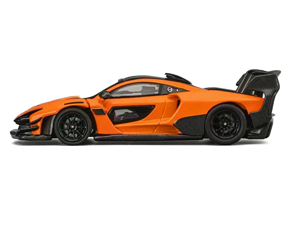 McLaren Senna GTR Orange Metallic with Carbon Hood and Black Top 1/64 Diecast Model Car by CM Model - image 3