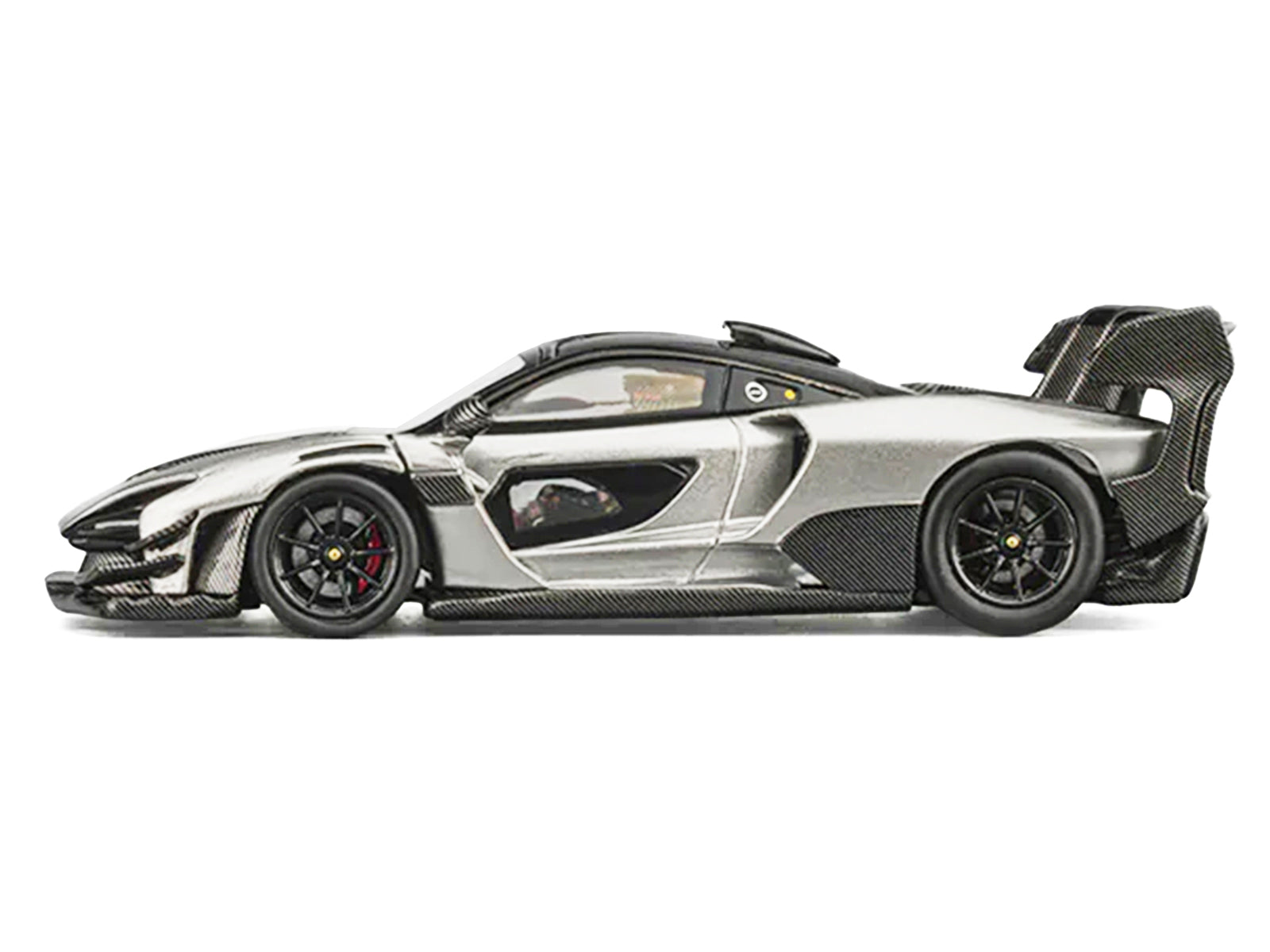 McLaren Senna GTR Silver Gray Metallic with Carbon Hood and Black Top 1/64 Diecast Model Car by CM Model - image 2