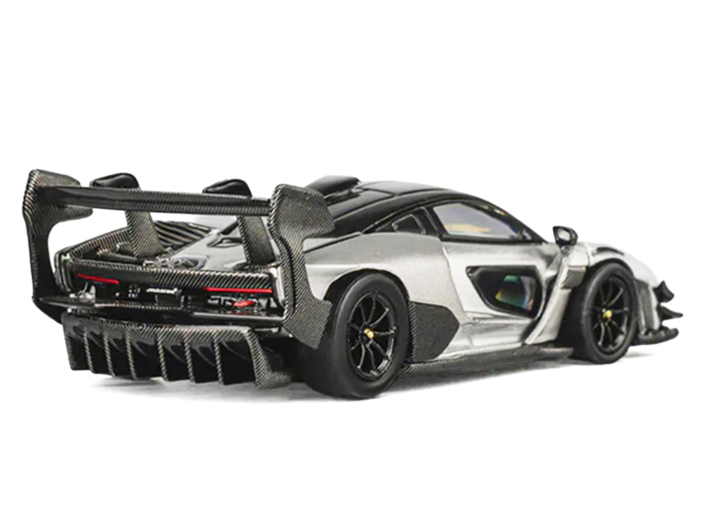 McLaren Senna GTR Silver Gray Metallic with Carbon Hood and Black Top 1/64 Diecast Model Car by CM Model - image 3