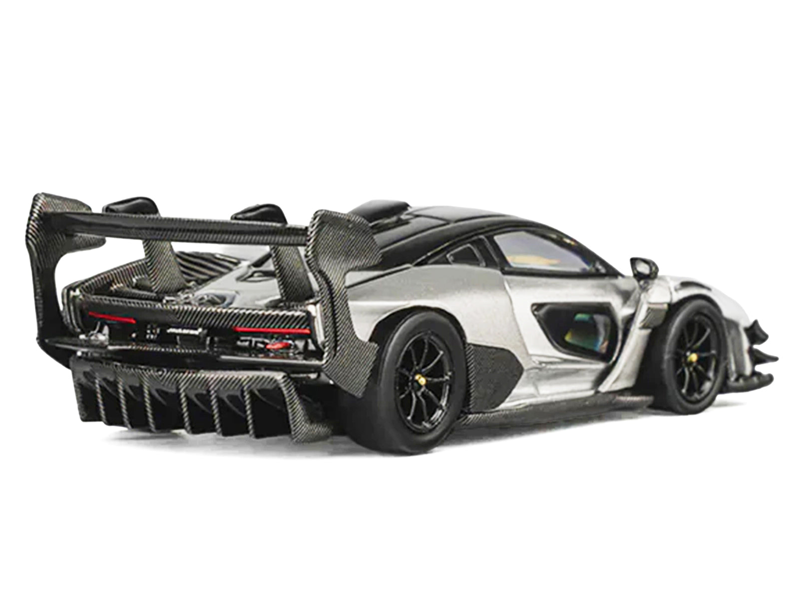 McLaren Senna GTR Silver Gray Metallic with Carbon Hood and Black Top 1/64 Diecast Model Car by CM Model - image 3