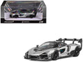 McLaren Senna GTR Silver Gray Metallic with Carbon Hood and Black Top 1/64 Diecast Model Car by CM Model