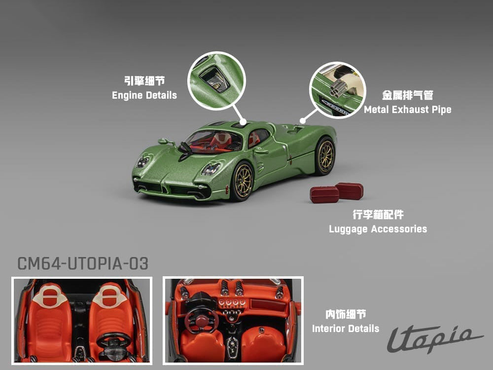Pagani Utopia Green Metallic 1/64 Diecast Model Car by CM Model - image 2